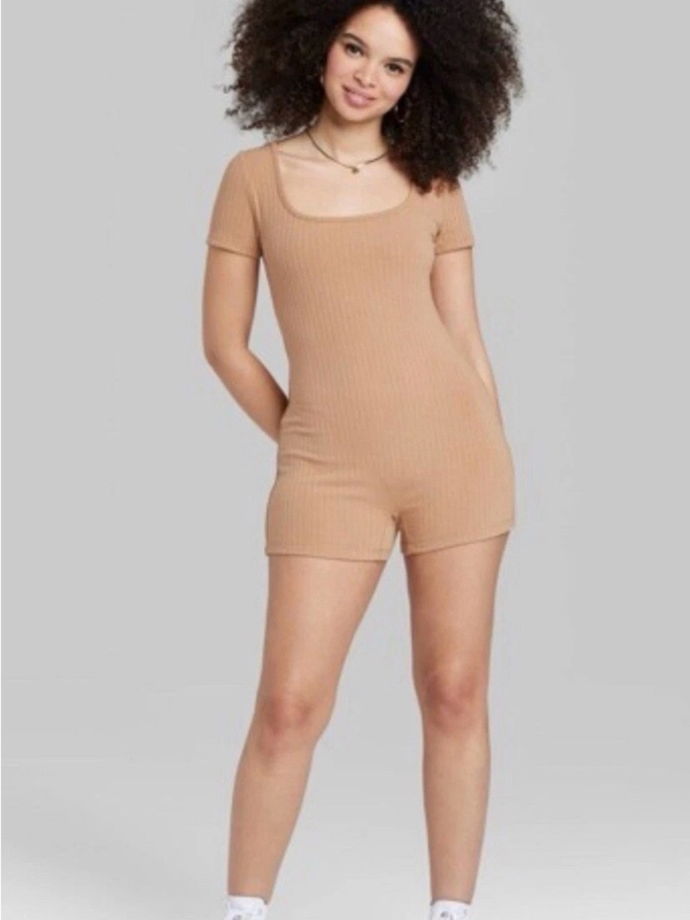 Wild Fable Camel Ribbed Seamless Romper XS NWT Stretch Lounge One Piece